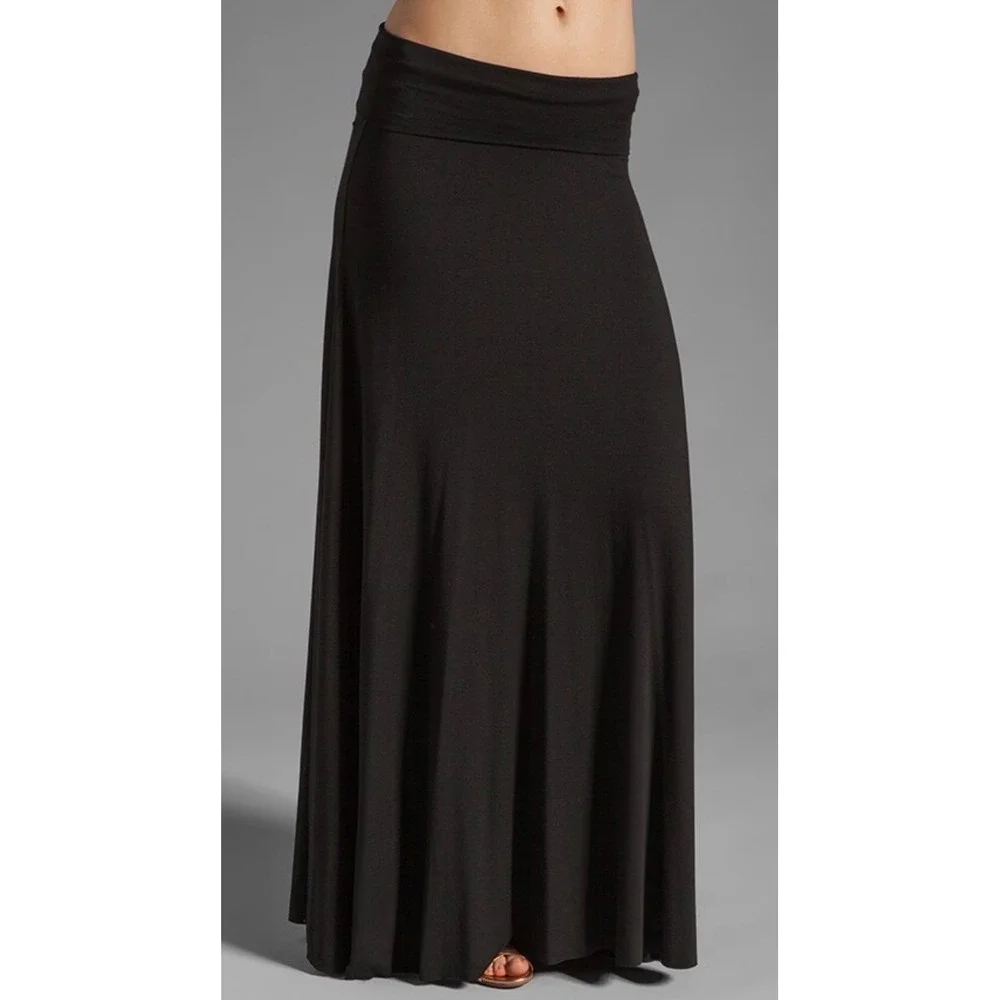 Black Maxi Skirt Fold Over Waist Women's Size Large Casual Flowy NWOT